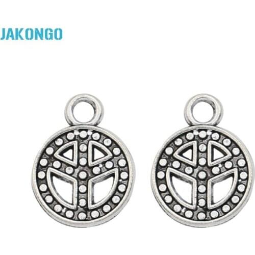 JAKONGO Peace Sign Charm Antique Silver Plated Charms Pendants for Jewelry Making Bracelet DIY Handmade Craft 17x13mm