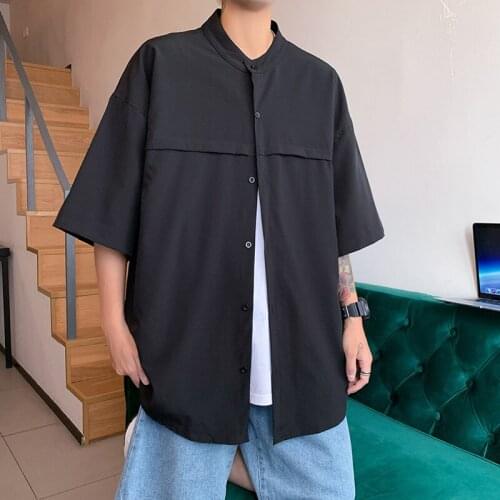 Summer New Korean Fashion Mens White Shirts Oversize Loose Short Sleeve Button Up Male Black Blouses 4XL 5XL