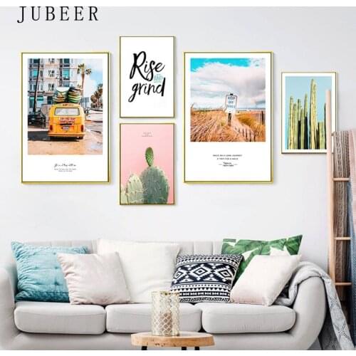 Modern Minimalist Poster Go To Travel Painting for Living Room Cactus Decorative Picture on Canvas Scandinavian Style Home Decor