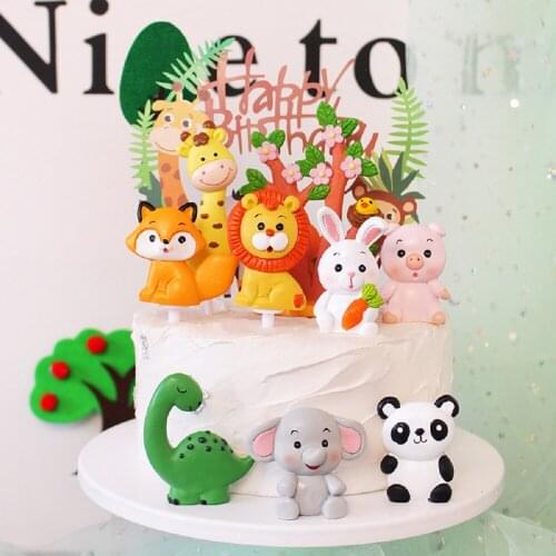 Animal Theme Party Dinosaur Elephant Cake Topper Children Kids Baby Birthday Party Baking Supplies Tiger Lion Cupcake Decoration