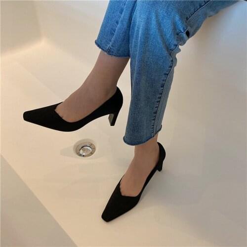 Fashion Women Pumps Slip On Office Shoes Work Pumps Thick High Heels Pumps Party Shallow Pumps Shoes Dress Shoes Work Pumps