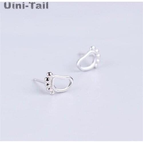 Uini-Tail hot new 925 cute hollow small feet sterling silver earrings small foot ear accessories hypoallergenic ladies trinkets