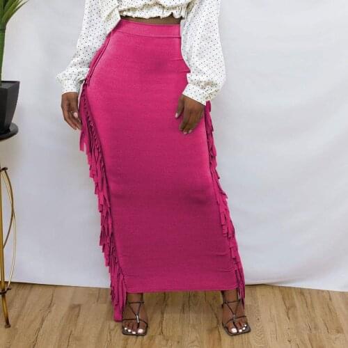 Tassel High Waist Skirt Full Length Fringe Women Fashion Bodycon Package Hip African Young Ladies 2021 Summer Long Skirts Maxi