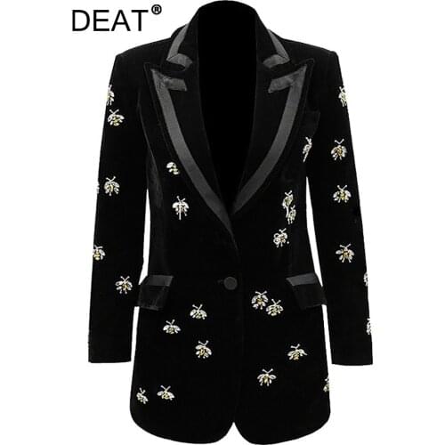 DEAT 2021 new fashion women clothes turn-down collar full sleeves embroidery high waist pocket jacket mid length WO51101L