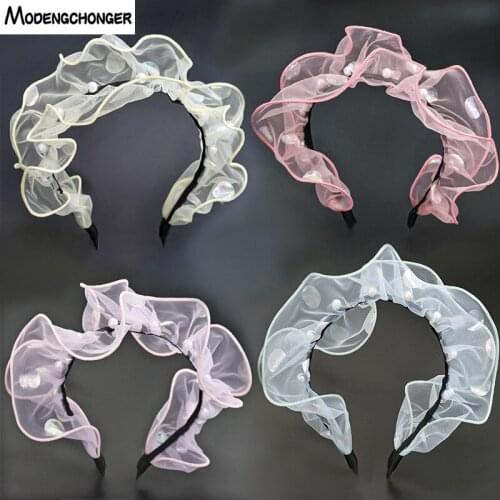 New Fashion Sweet Net Yarn Pearl Headband For Lady Girls Colorful Wild Card Hairpin Trend Temperament Headwear Hair Accessories