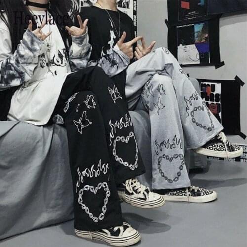 2021 Autumn pants Womens trousers gothic streetwear oversize leg casual hip-hop harajuku femme pantalon vintage aesthetic dark