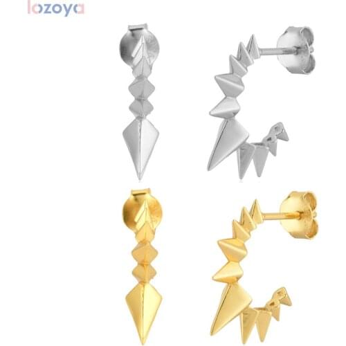 LOZOYA New 925 Sterling Silver Pure For Round Spike Hoop 10MM Circle Rock Punk Women Fashion Jewelry Luxury Jewelry Jewels