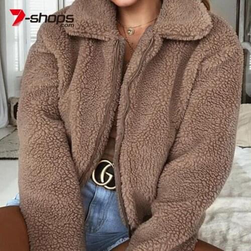 AECU Women Casual Faux Fur Coat Female Winter Elegant Loose Outwear Zipper Teddy Overcoat Jacket Outerwear Women Clothing