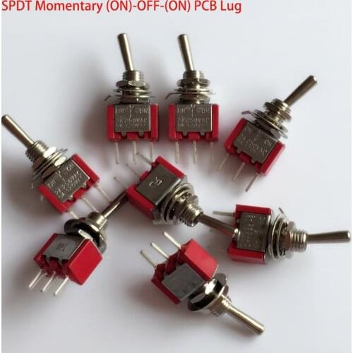 10pcs/Lot SPDT 3Pins 3Position Momentary (ON)-OFF-(ON) Miniature Rocker Toggle Switch,PCB Lug,2A/250VAC,5A/125VAC