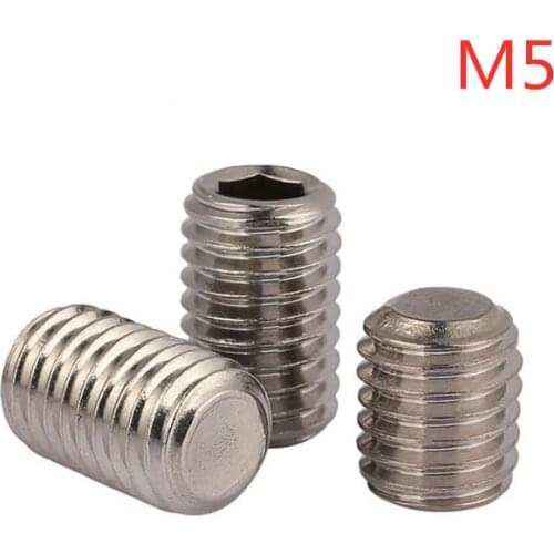 100pcs/lot M5*3/4/5/6/8/10/12/16/20/25/30/35/40/45/50 DIN913 Stainless steel hex socket set screws with flat point