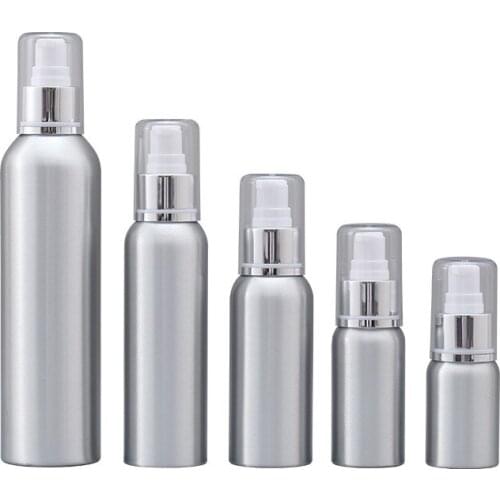 100pcs 30ml 50ml Aluminium pump Lotion bottle silver ring white Aluminum metal bottle Pump bottles Cosmetic Packaging Tool