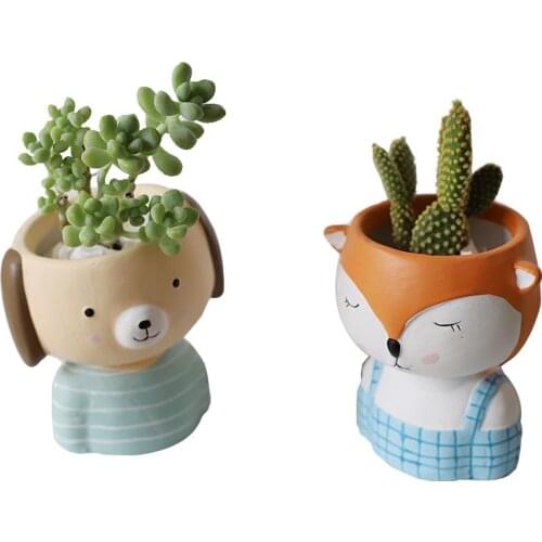 12 Types Ceramic Cute Animal Flower Pot With Cartoon Bear Fox Monkey Painted Succulents Plants Flower Vase Head Home Decoration