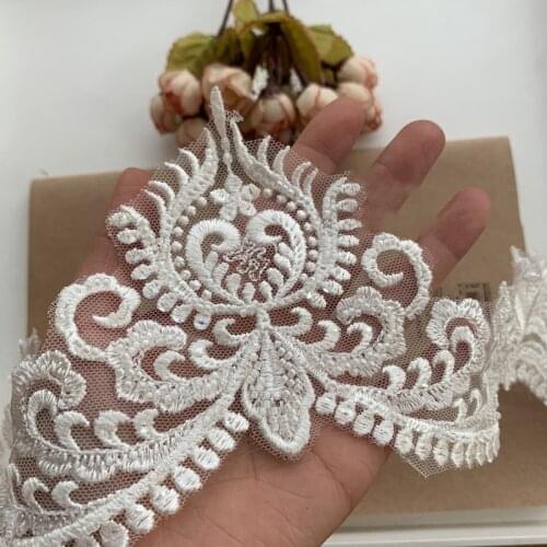 2Yards/Lot Beaded Border Lace with Rayon Material DIY Wedding Veil Lace Fabric Ivory White Width 12.5cm RS2704