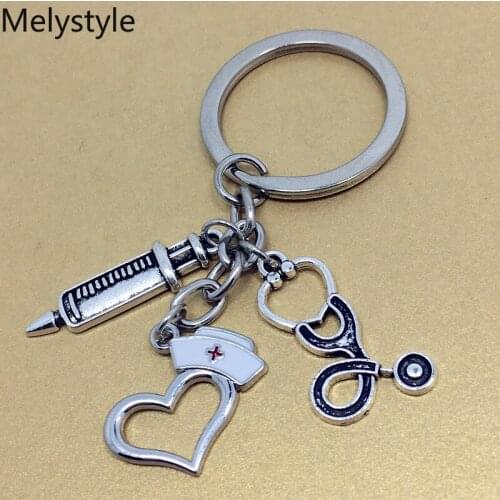 2019 Medical-Key Chain Nurse-Cap key-rings Needle-Syringe Stethoscope-Thermometer Cute Keychain Jewelry Gift