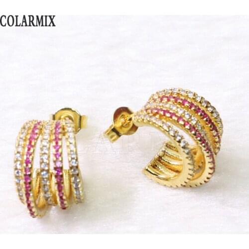 3Pairs Round stud earrings zircon earrings mix color zirconia jewelry earrings women jewelry women gift