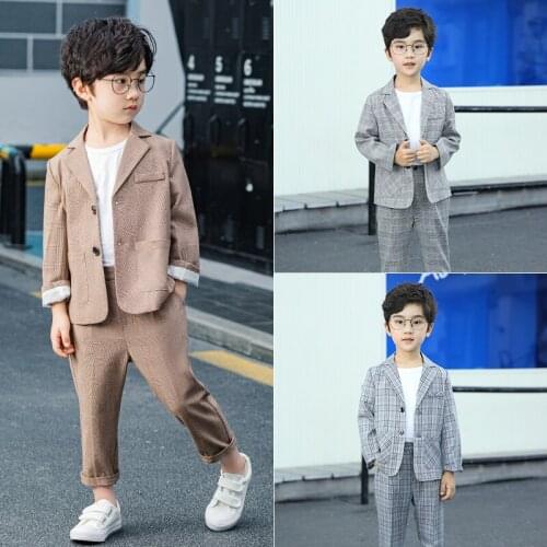 Baby Boys Clothing Sets Spring Summer New Kids Fashion Blazer Suits Boys Korean Plaid Blazer Pants Tshirt 3pcs Performance Sets