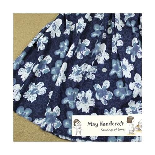 50x140cm Soft Linen Cotton Fabric Blue Flowers Printed Fabrics to Sew Garments Dress Curtain Decorations Tissue 1Pcs/Lot