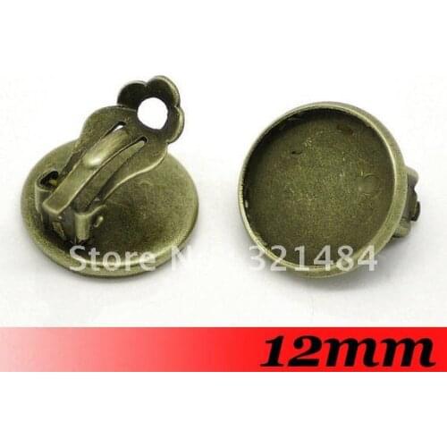 Antique bronze 300piece 12mm Earring Clips With Round Cameo Cabochon Setting Earring Base Earring Blanks