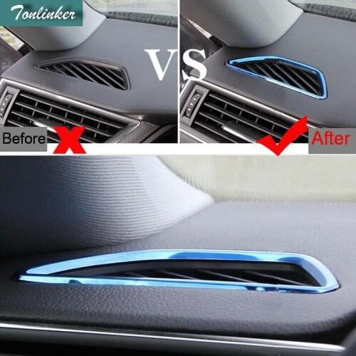 Tonlinker 2 Pcs DIY Car Styling stainless steel Dashboard air conditioning outlet Cover Case Stickers For SKODA SUPERB 2016-17