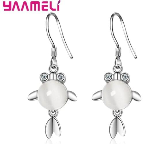 Free Shipping 100% 925 Stamp Nice Jewelry Earrings Stylish Cute Opal Goldfish Design Drop Earrings For Women Wholesale Gifts