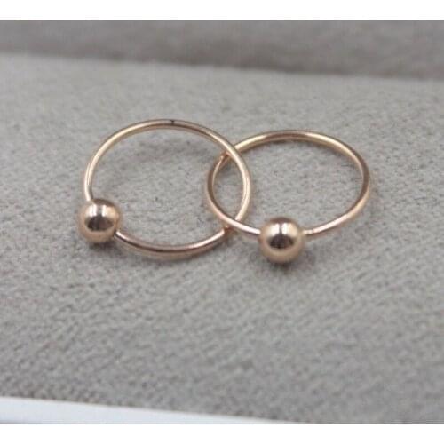 Pure 18K Rose Gold Hoop Earrings 11x3mm Shiny Ball Circle Small Hoop Earrings For Women