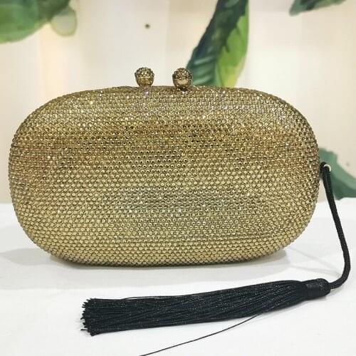 Designer Gold Diamond Clutch Bag Elegant Black Tassel Lady Evening Clutches Purses And Long Chain Female Crystal Handbags