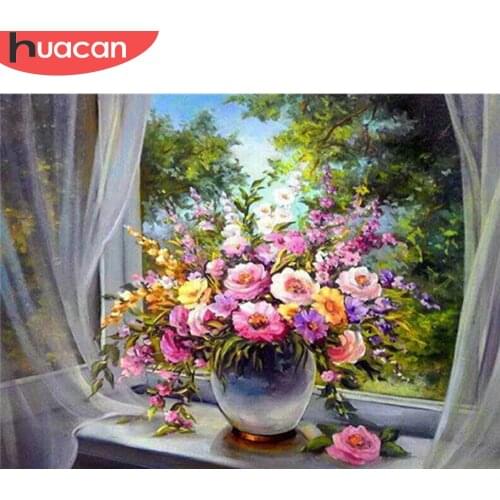 HUACAN 5D DIY Diamond Painting Embroidery Flower Cross Stitch Rhinestones Diamond Mosaic Full Square Drill Vase Wall Decor