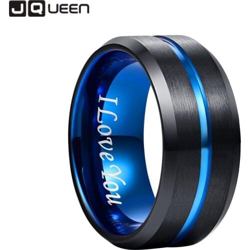 JQUEEN 10mm Men Ring Tungsten Carbide Anillos Para Hombres 4mm High Polishing Blue Black Wedding Bands