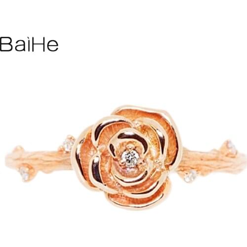 BAIHE Solid 14K Rose Gold 0.03CT H/SI Round Natural Diamonds Wedding Women Trendy Fine Jewelry Gift Beautiful rose diamond Ring
