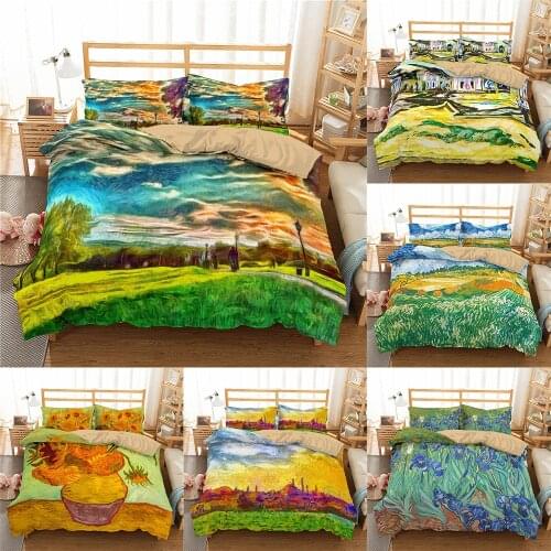 Bedding Set With Pillowcase 2/3Pcs Duvet Cover Sets Van Gogh Oil Painting Print Single Double Queen King Size Scenic Quilt Cover