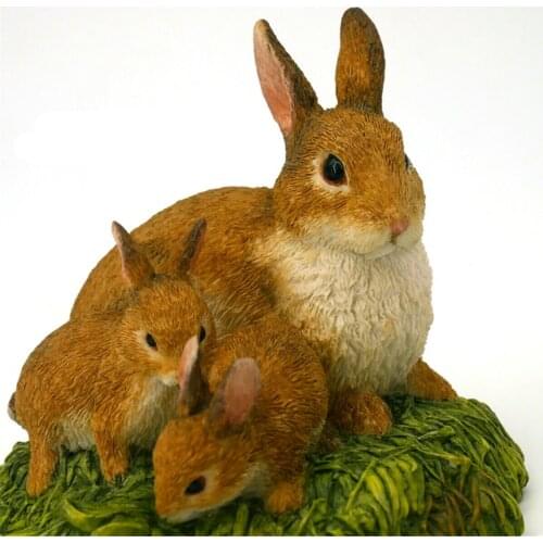 Rabbit Mother Baby Family Scene Statue Animal Figure Collector Decoration GK Toy Crafts Simulation Hand-made Ornaments Unisex