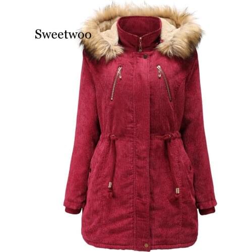 New Winter Military Coats Women Corduroy Hooded Jacket Medium-long Casual Cotton Parka Thickness Plus Size XXXL Snow Outwear