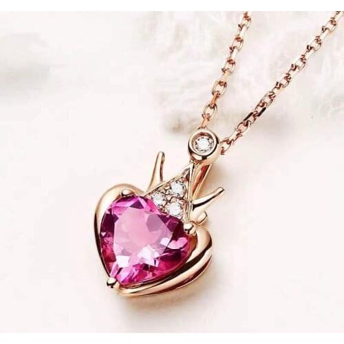 Fashion Rose Gold Color Love Crown Purple Crystal Pendant Elegant Temperament Girl Valentines Day Birthday Party Jewelry Gift