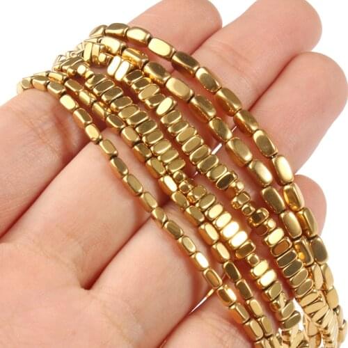 Natural Gold Plated Hematite Stone Beads Good Color Retention Column Loose Mineral Beads for jewelry Making DIY Bracelet 15
