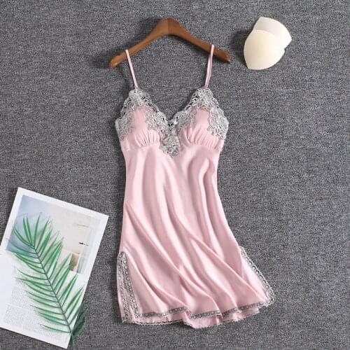 Summer New Sexy Spaghetti Strap Nightgown Women Nightdress Satin Intimate Lingerie Soft Sleep Dress Home Dressing Gown