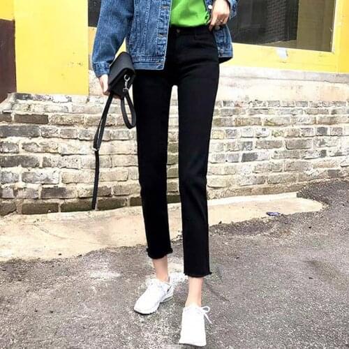 Solid Black High Waist Strecth Cotton Women Jeans Slim Fit Pockets Streetwear Boyfriend Jeans Fot Girls Trousers New 2021 Pants