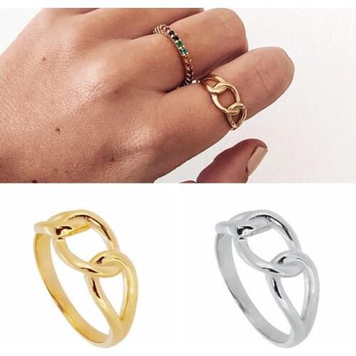 24k Gold-Plated /Silver Gold Chain Rings Minimalist Geometric Irregular Round Women Fashion Crystal Twist Fine Jewelry Gift
