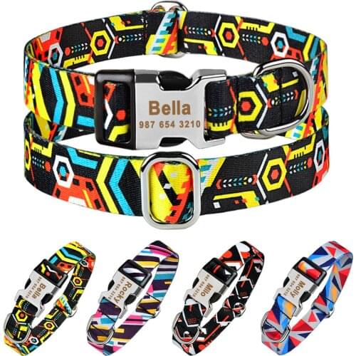Adjustable Fancy Colorfast Custom Engraved Dog Collar Regulable Nylon Breakaway Dog Collar Small Large Unisex Cat Pet Dog Collar