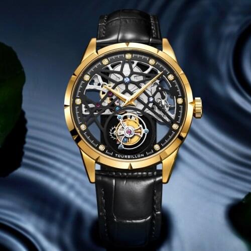 Luxury Tourbillon Skeleton Hand Wind Mechanical Mens Watch Business Double Sapphire Tourbillon Watches Mens montre homme 2020