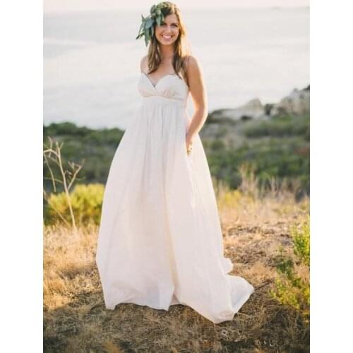 Sexy Maternity Wedding Dress Floor Length Sweep Train Cheap Beach Pregnant Bridal Gowns Spaghetti Straps Custom Made Empire