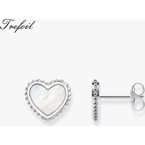 Ear Stud Earings Heart Mother of Pearl,925 Sterling Silver Fashion Jewelry Romantic Gift For Women Girls 2018 New Earrings