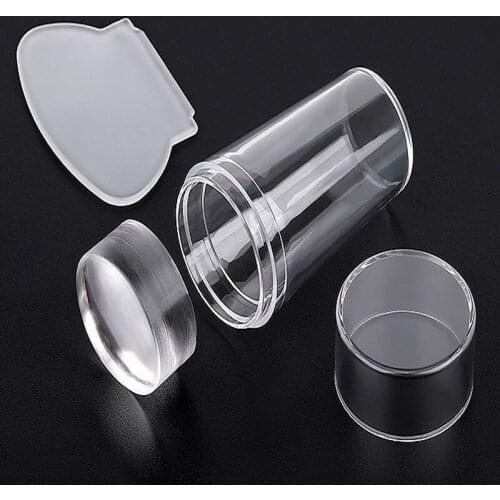 Nail Art Templates Pure Clear Jelly Silicone Nail Stamper for Stamping Plate Scraper with Cap Transparent Nail Art Stamp
