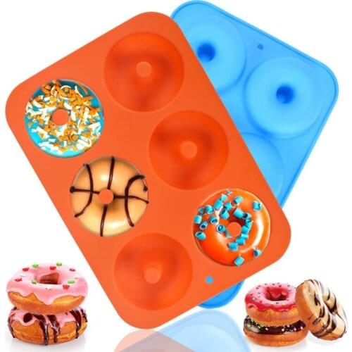 Silicone Donut Molds 6 Cavity Non-Stick Safe Baking Tray Maker Pan Heat Resistance For Cake Biscuit Bagels Cupcake Cookie Candy