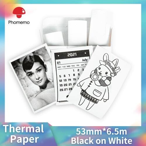 Phomemo T02/M02 White Thermal Paper-10-Year Non-Sticky 53mmx8m for Journal Photo Texts Study Notes 3 Rolls