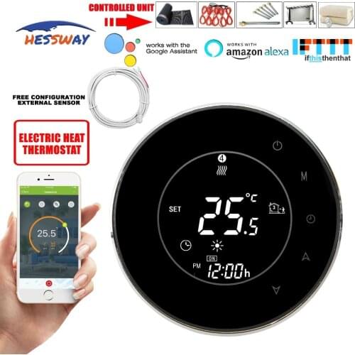 HESSWAY TUYA 16A 4KW wifi thermostat heating dual sensor 10k for work with heating cable,electric heating film,heating element