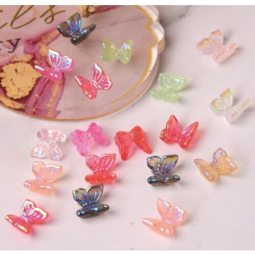 50pcs Mix Colors Aurora Butterfly 3D Nail Art Decorations Crystal Nail Jewelry Japanese Style Charm Manicure Design Accessories