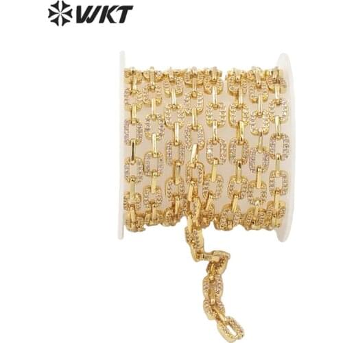 WT-BC145 Small size square link chain jewelry findings fashon gold CZ square brass necklace chain precious gold hand make chain