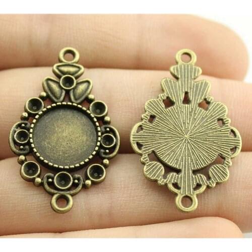 WYSIWYG 10pcs 12mm Inner Size 34x21mm Outer Size Vintage Antique Bronze Color Zinc Alloy Cameo Cabochon Base Setting Connector