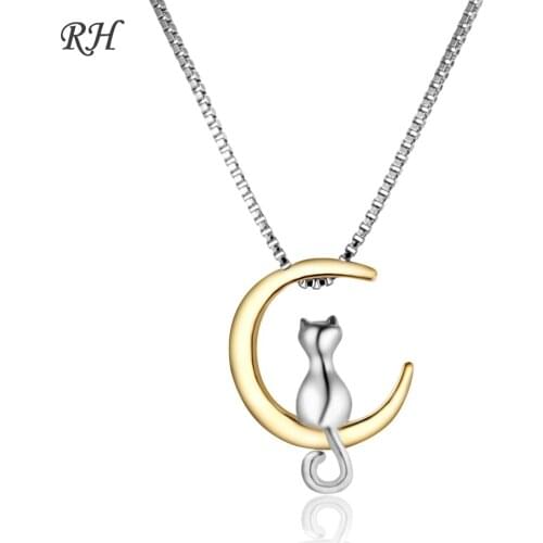 Mini Cute Moon Cat Pendant Necklace For Women Simple Sweet Pet Clavicle Chain Party Daily Jewelry Accessories Bijouterie