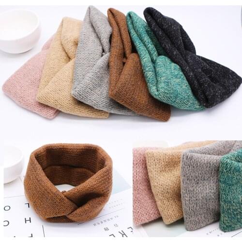 Women Solid Knitting Cross Knot Woolen Warm Headbands Hair Elastic Turban Headwraps Fashion Hair Accessories